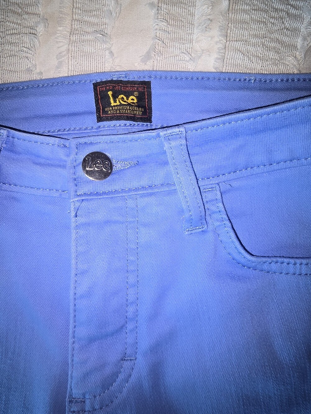 Lee Coastal Blue Denim Shorts with Metal Button
